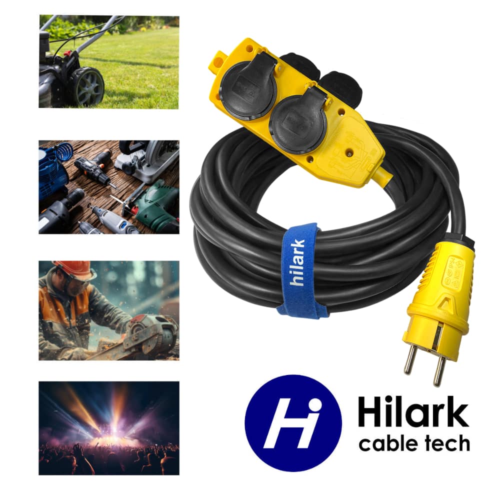 Gelbe Verzweigerung und Steckdose Verlängerung Gummi 3x2,5 1m – Bild 3