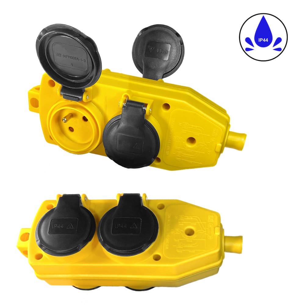 Gelbe Verzweigerung und Steckdose Verlängerung Gummi 3x2,5 1m – Bild 4