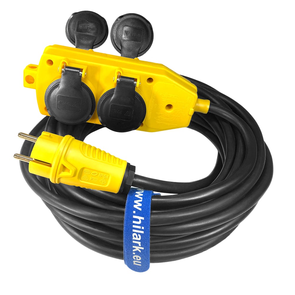 Gelbe Verzweigerung und Steckdose Verlängerung Gummi 3x2,5 1m – Bild 5