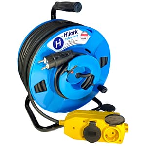 Schuko Neopren Umgekehrter Verlängerer H07RN-F 3×2,5mm2 45m, Trommel mit gelber Verzweigung