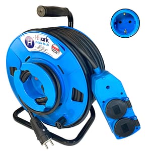 Schuko Neopren Umgekehrter Verlängerer H07RN-F 3×2,5mm2 45m, Trommel mit blauem Auszweig