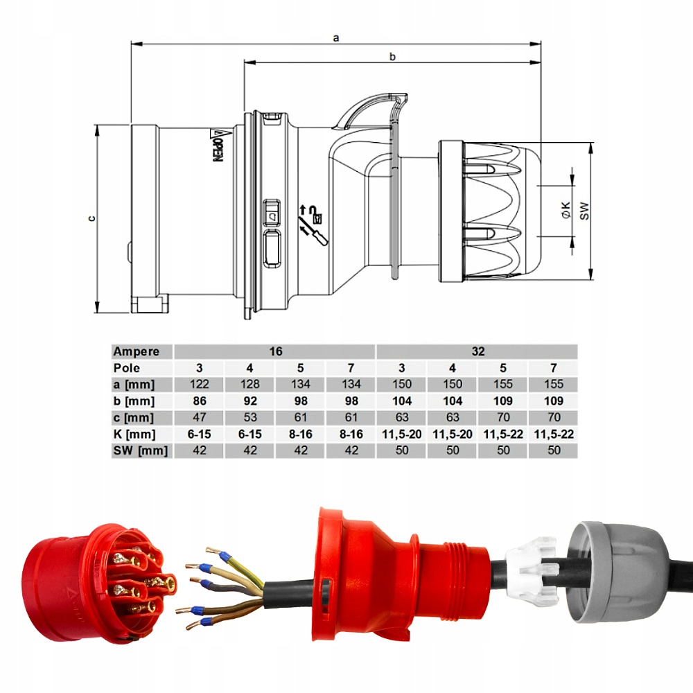 Rozdzielnica 2x16A 400V 1x32A bezpiecznik B16 3P ok 2m – Bild 6
