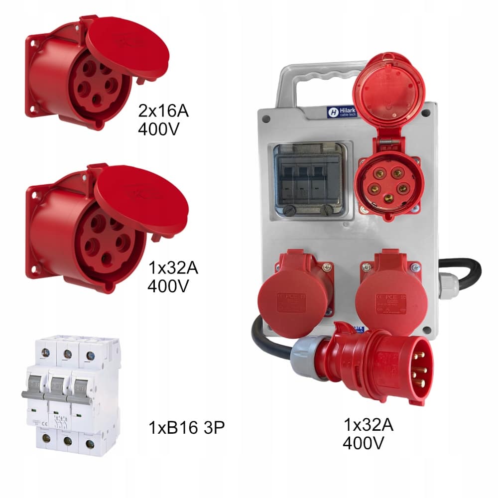 Rozdzielnica 2x16A 400V 1x32A bezpiecznik B16 3P ok 2m – Bild 3